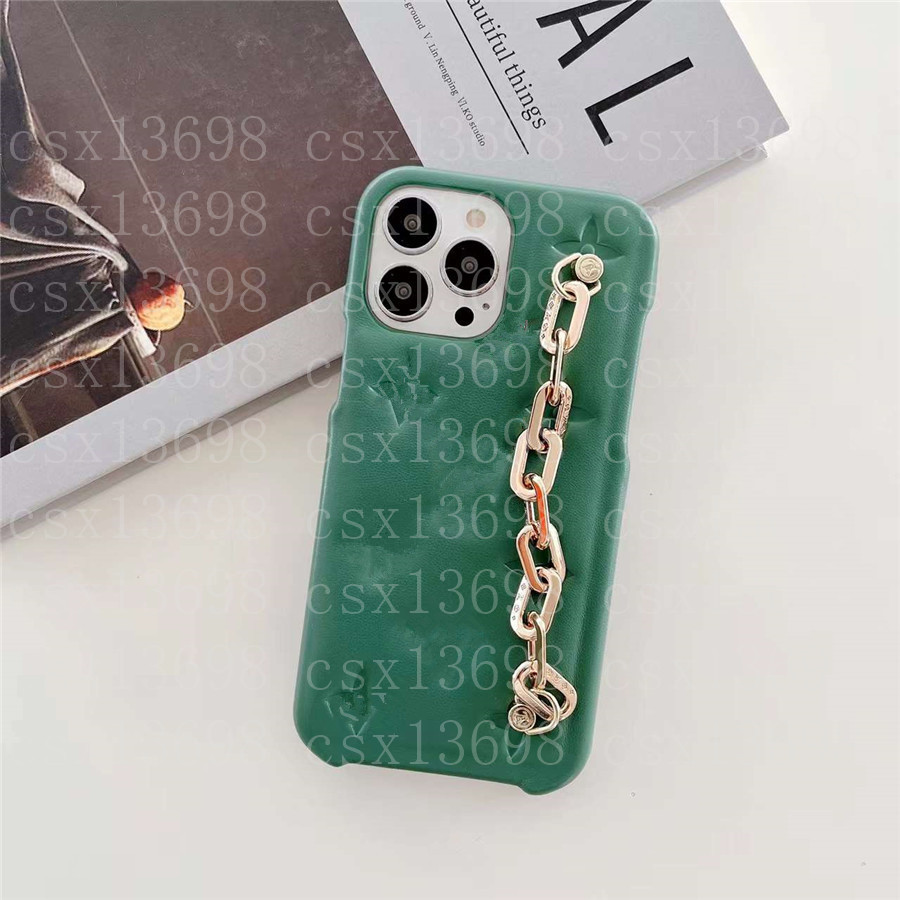 

Fashion Leather Designer Phone Cases For iPhone 14 13 12 11 Pro Max 14Pro 14Plus 13Pro 13ProMax 12ProMax Letter Mobile Back Cover With Luxury Metal bracelet Case, Pink l