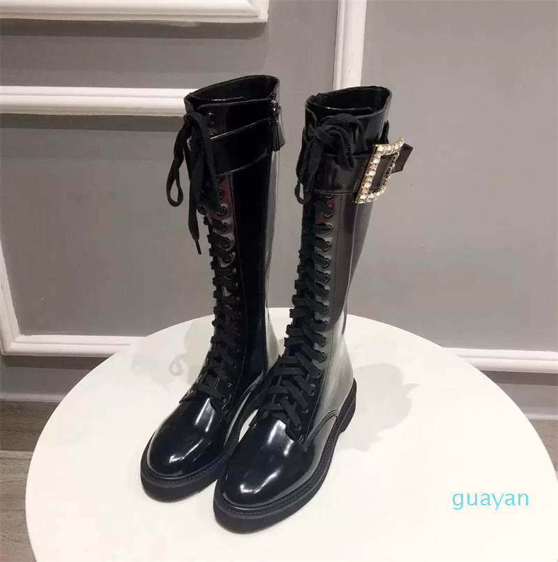 

Boots Buckle Womens Half High Heel Pointed Toes Mid-Calf Ladies Knight Leather