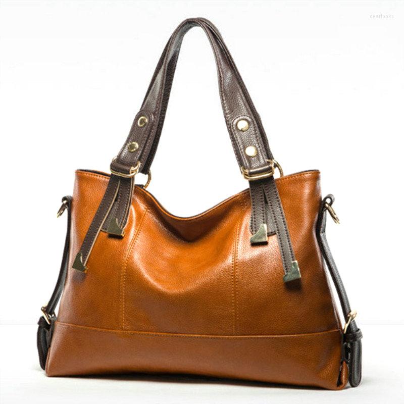 

Evening Bags 2022 Winter Women Oil Wax Leather Tote Bag Large Capacity Fashion Simple Design Casual Square Crossbody Shoulder, Black
