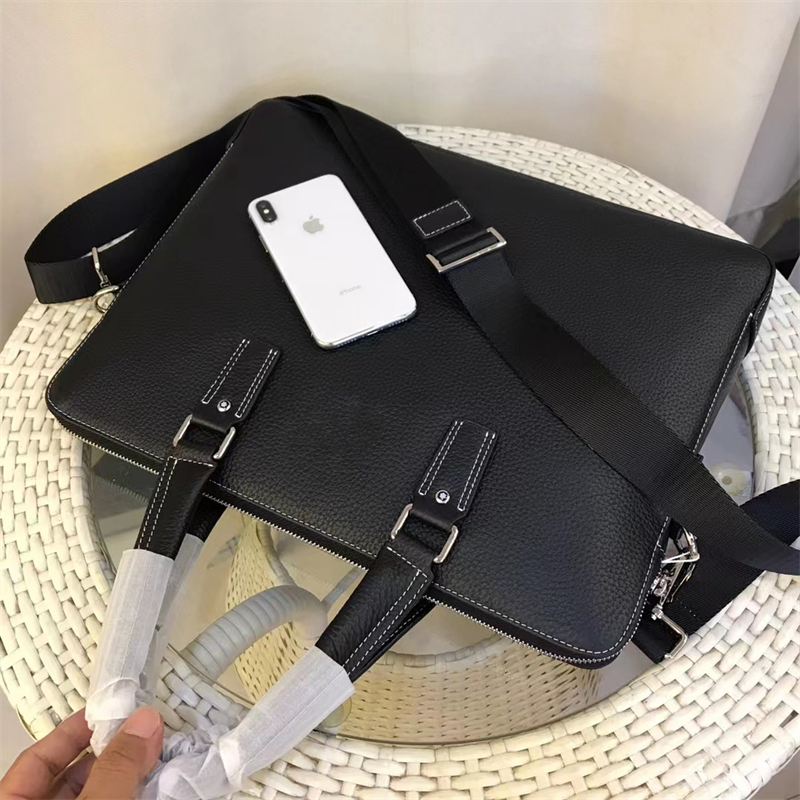 

Man's briefcase Large black one-shoulder diagonal handbag First layer cowhide computer bag