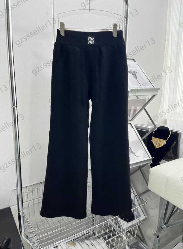 

Women Pants Classic Logo Ornament Elastic Waist Casual Wide Leg Pant Flocking Jacquard Drawstring Brand Trousers Simple Superior Sense Womens Clothes 1970