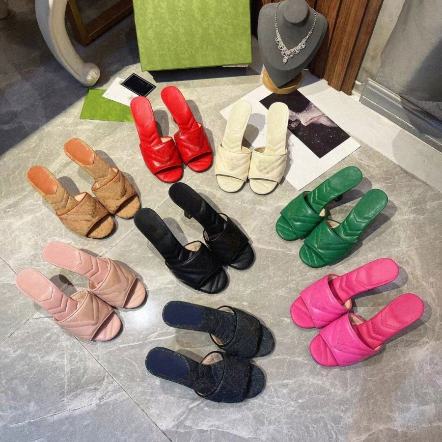 

Designer woman Ladies leather slippers Women Sandals Slide Sandal Platform Slipper Chunky heel height Shoes Summer Embossed Flip Flops 30vK#, 13 green