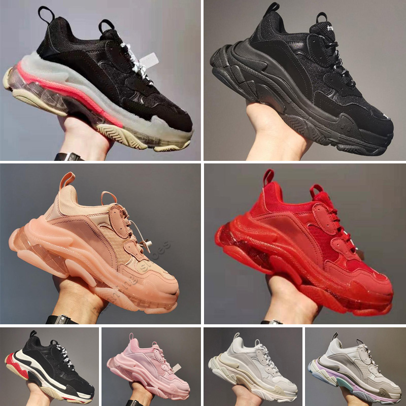 

2023 triple s men women designer casual shoes platform sneakers clear sole black white grey red pink blue Royal Green mens trainers Jogging Walking, Color 3