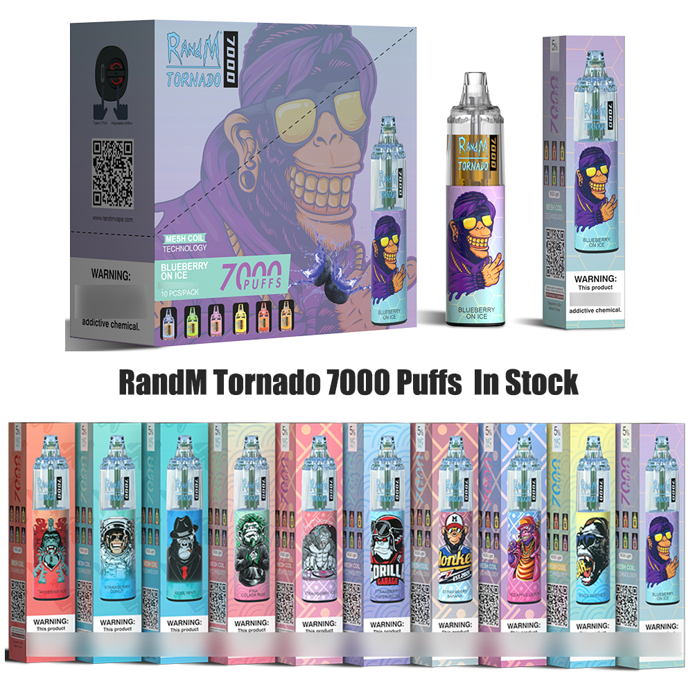

E Cigarette RandM Tornado 7000 Puffs Disposable Vapes Pen with Mesh Coil 1000Mah Integrated Rechargeable Battery Pre-Filled 0% 2% 3% 5% 14ML Capacity Cartridge Vaporizer