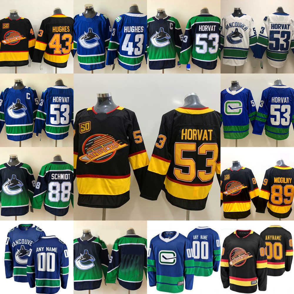 

Hockey Jerseys Vancouver''Canucks custom 43 Quinn Hughes 53 Bo Horvat 88 Nate Schmidt stitched Embroidery men women youth