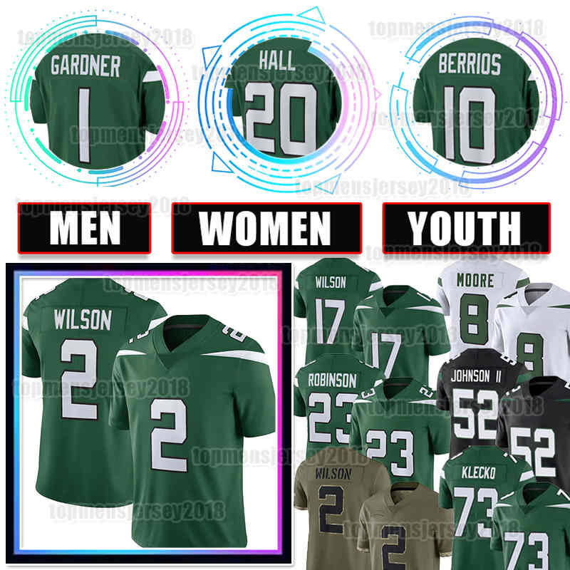 

2 Zach Garrett Wilson Football Jersey Breece Hall 23 James Robinson New Yorks Ahmad Sauce Gardner Braxton Berrios Elijah Moore Jetes Joe Klecko CJ Mosley Nick Mangold, Men jersey(pqj)