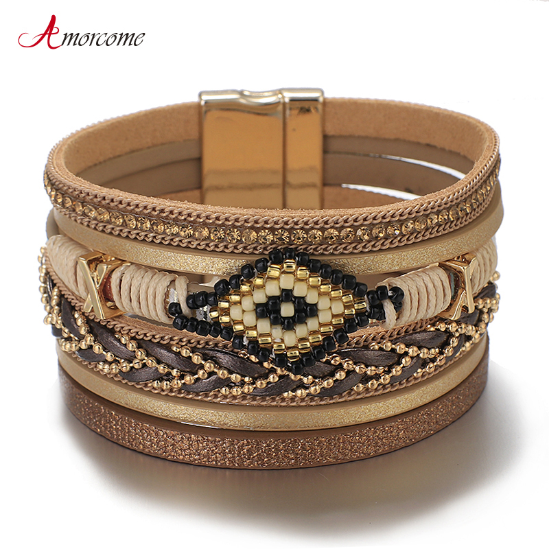 

Leather Bracelets For Women Fashion Ladies Bohemian Wide Wrap Charm Bracelet Party Jewelry Gift