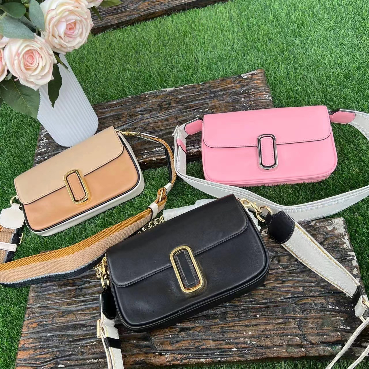 

Strap bag Tshe totes marc envelope clutch flap Genuine Leather bag classic latest handbags womens purse luxury crossbody designers Detachable Adjustable portable, Nude+black