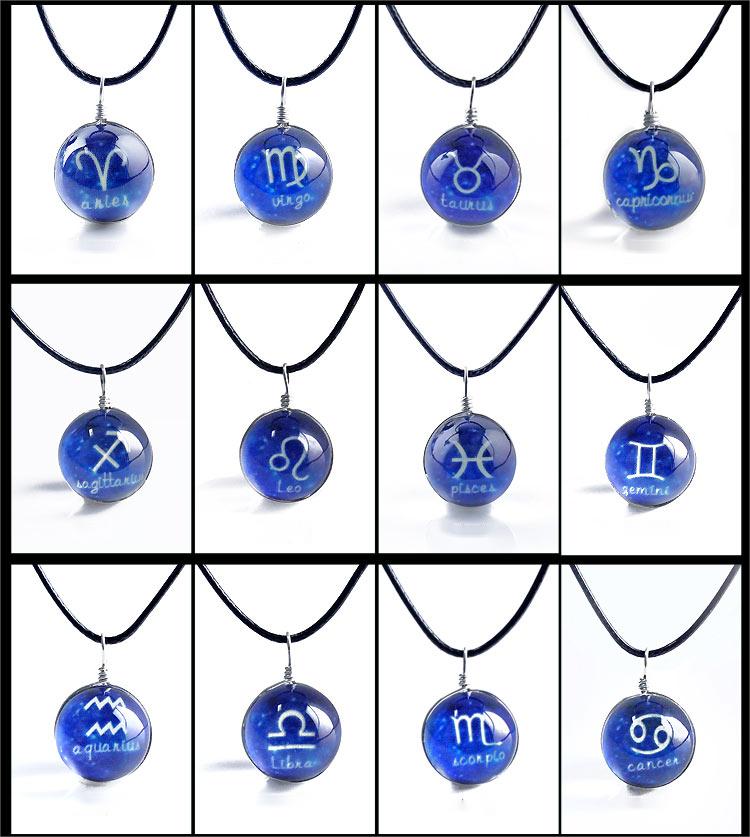 

12 Constellation Pendant Necklace Blue Glass Ball Horoscope Necklaces Zodiac Sign Jewelry Birthday Gift