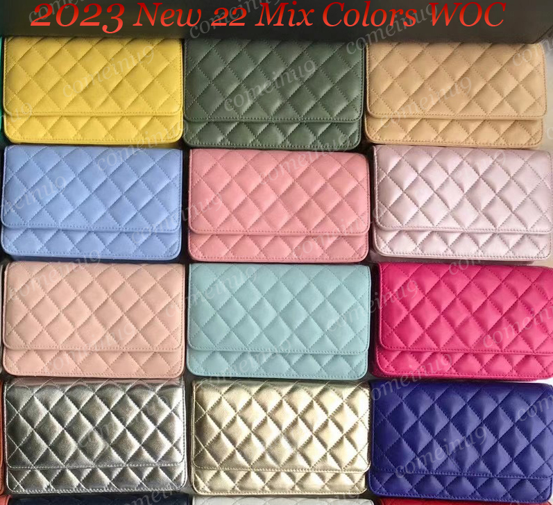 

2023 Woc Original Quilted Caviar Lambskin Chain Bag 19cm Women Shoulder Crossbody flap Purse Bags 26 New Colors with Box Factory Supplier Designer Wallet 12A Quality, Yellow lambskin