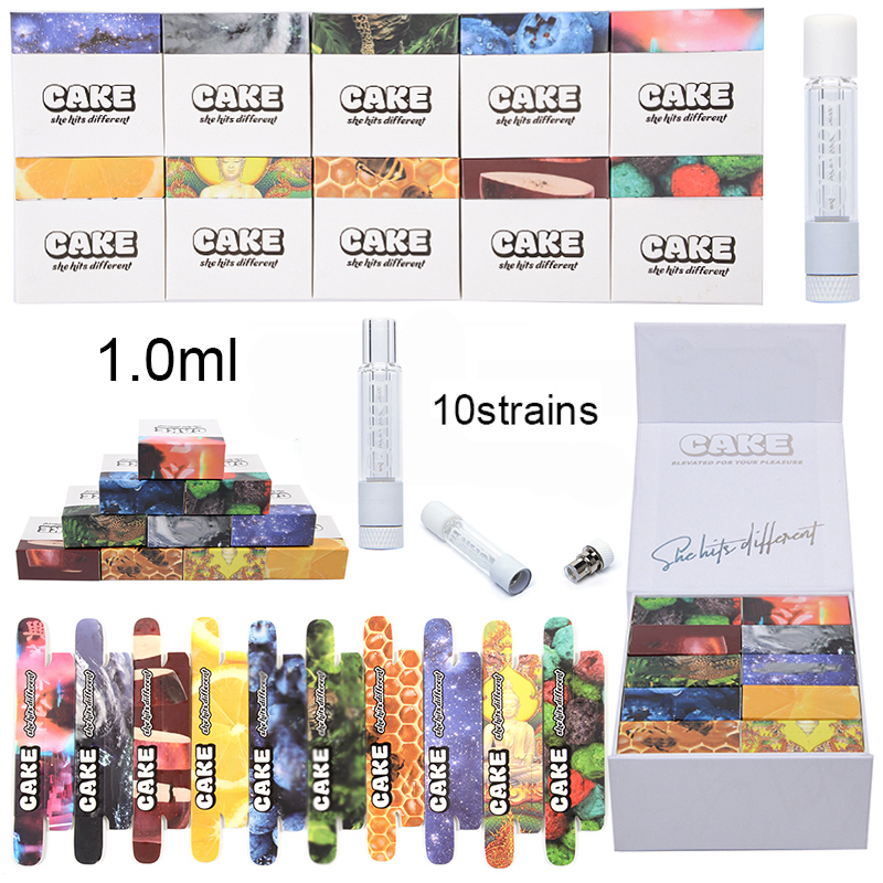 

Cake She Hits Different Full Glass Cartridges Atomizers 1.0ml Carts Vape Cartridge Packaging Glass Tank Press on Cart