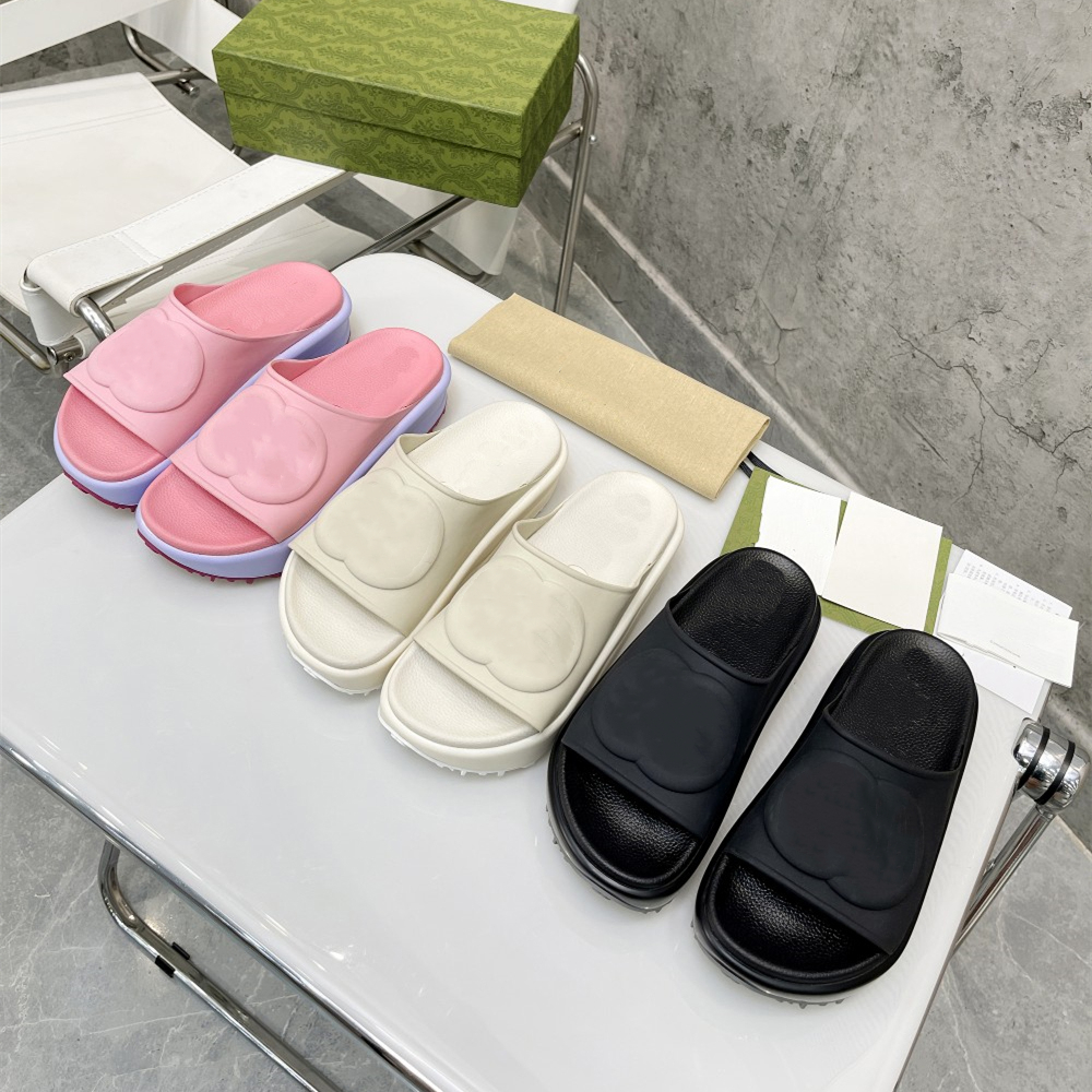 

Interlocking Letters Designer Sandals For Womens Ladies EVA Rubber Foam Plate-forme Slides Soft Thick Bottom Black White Pink G Sliders Antiskid Shoes