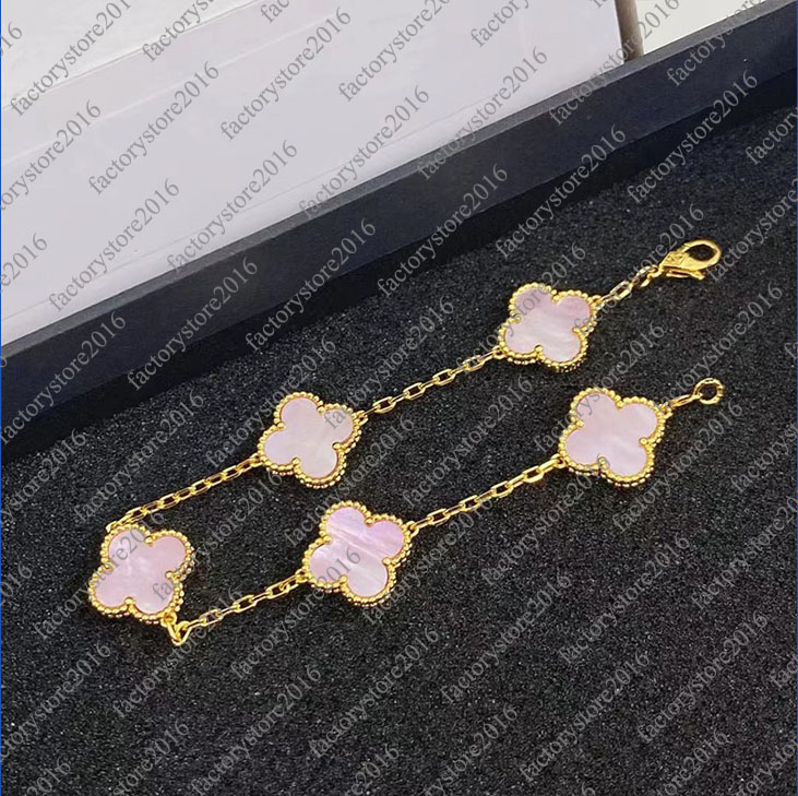 

Luxury Clover Designer Charm Bracelets Mother Pearl Sweet Pink Shell 18K Gold 4 Leaf Flower Brand Bangle Bracele Jewelry for Women