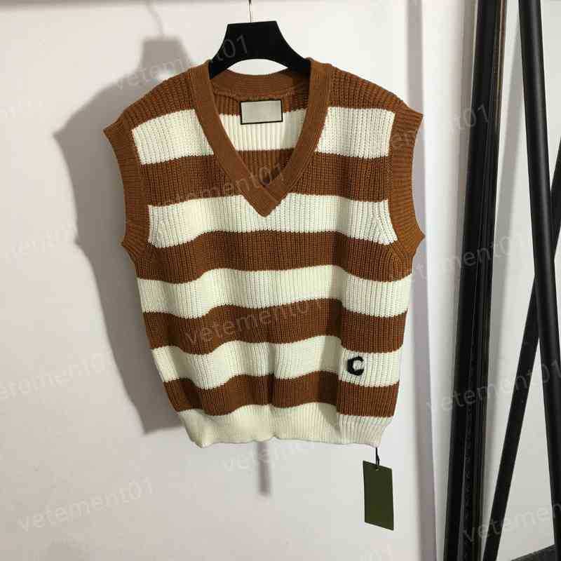 

Luxury Womens Sweaters Fashion Brand Embroidered Lettering Versatile Striped Colorblock V-Neck Knit Vests Designer Sweater Women Clothing