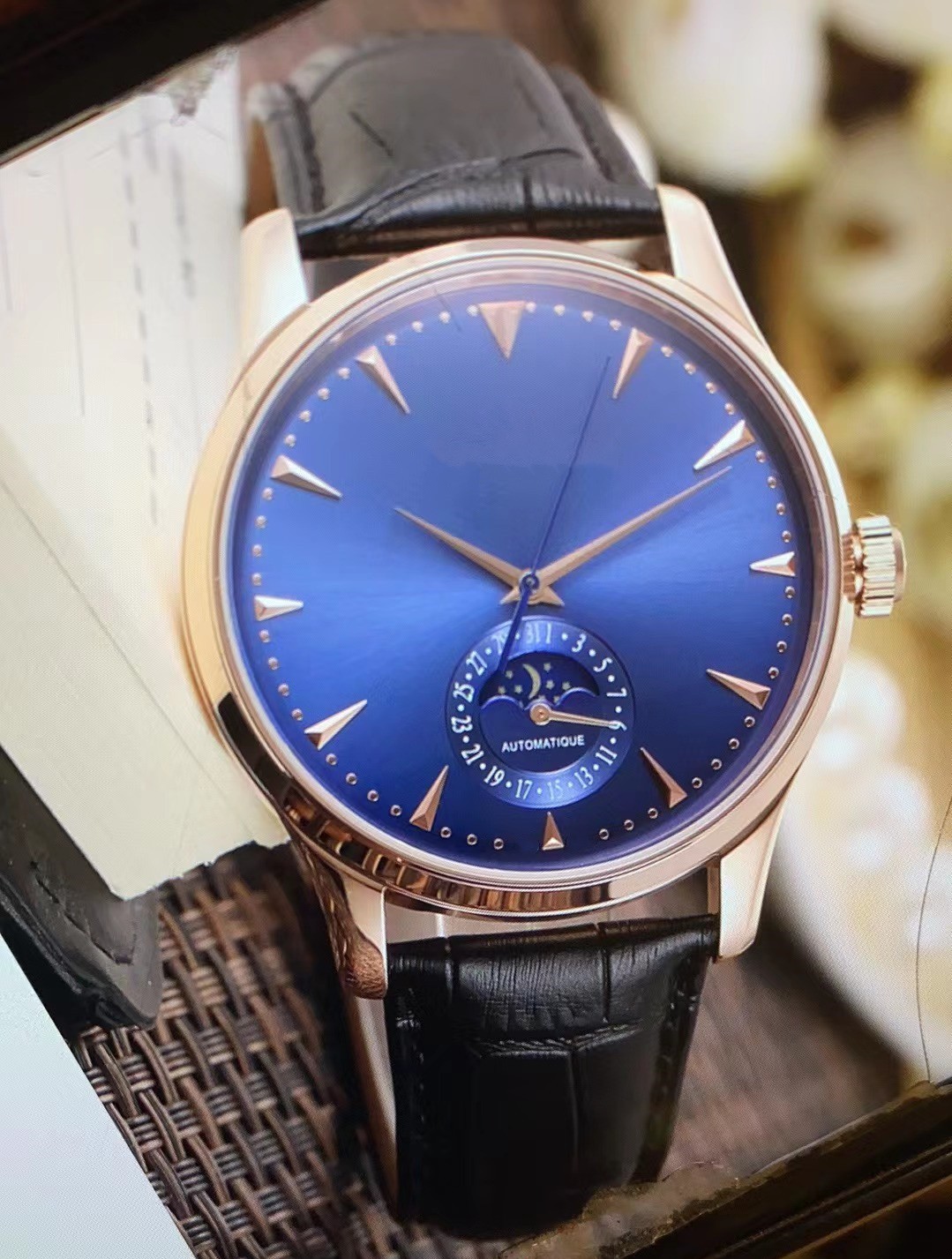 New arrivals Man watch mechanical watches automatic watches men's business style wristwatch Blue face leather strap j05-image-815681780
