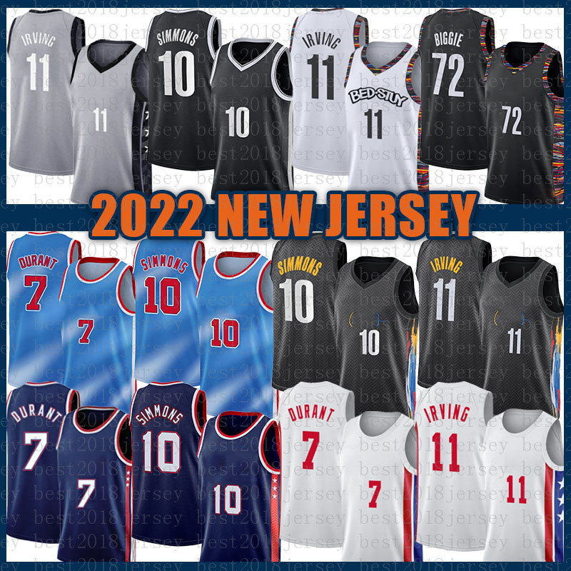 

Basketball Jersey 72 10 Kevin Durant Kyrie Irving 2022 2023 New 7 11 Mens Biggie Ben Simmons Blue