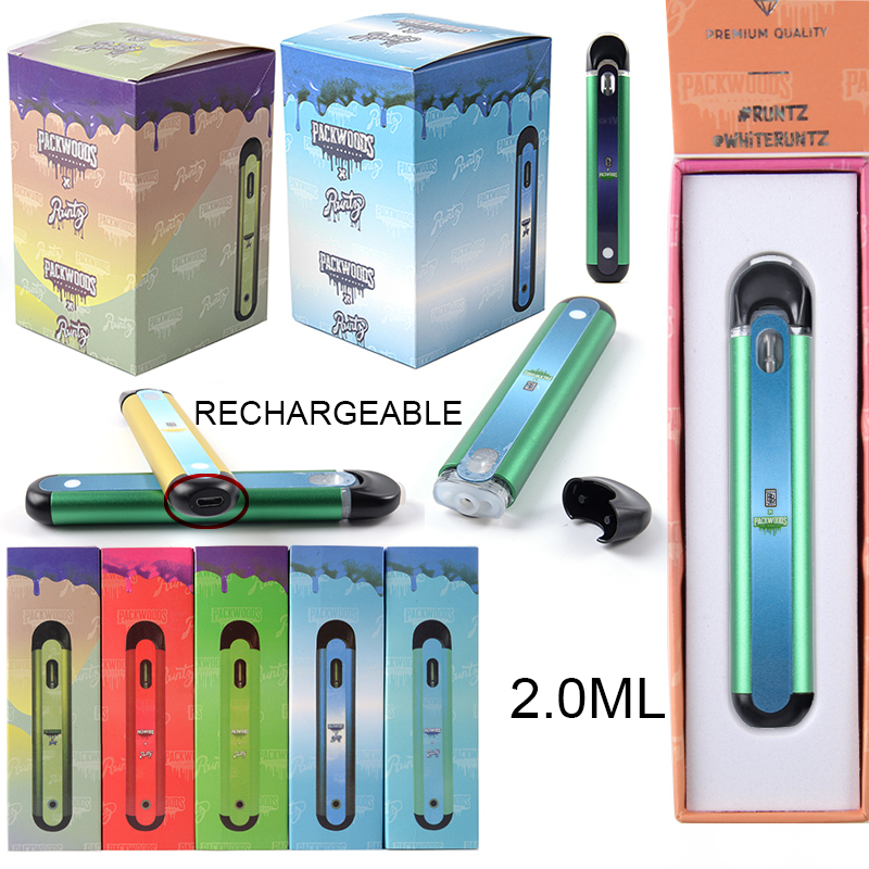 

Rechargeable Disposables Vapes E cigarettes Packwoods 2.0ML 350MAH Battery Vape Pens 6flavors Empty