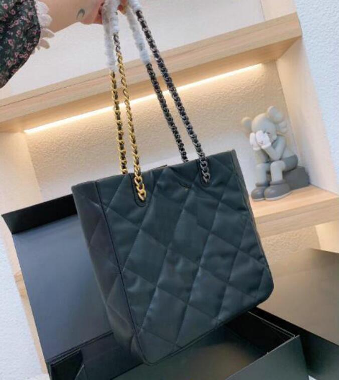 

Evening Bags Women Tote Bag Shopping Shoulder Bags Handbag Purse Fashion Leather Denim Classic Diamond Lattice Metal Big Letter Chain Zipper Wallet Tote, Black