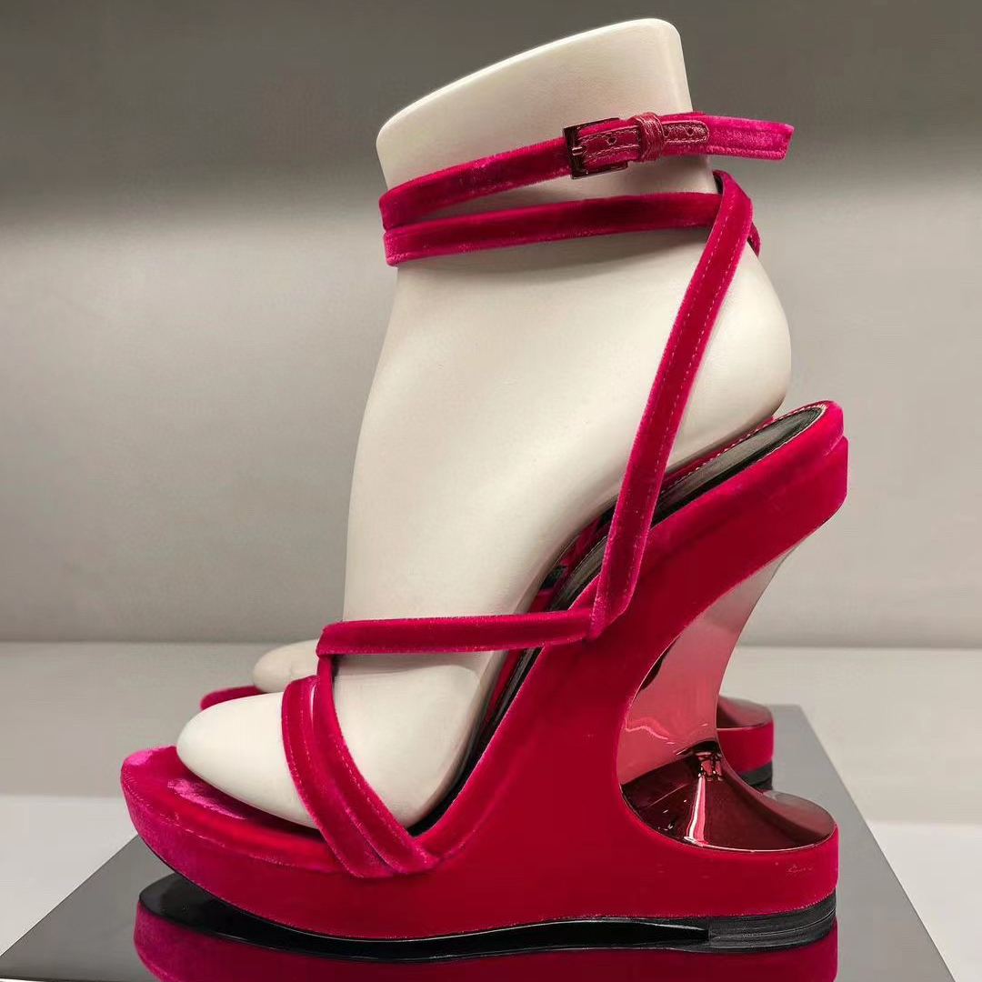 

Velvet Wave Wedge Sandals Sexy Fashion Wrapped Ankle Platform 11CM Cross Strap High Heel Luxury Designer Dress Party Shoes Roman sandals, Purple