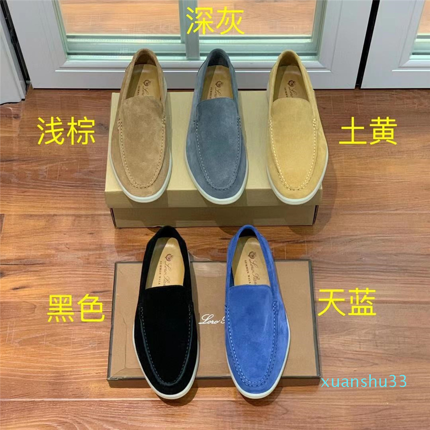 

Suede Velvety Dress Shoes Lazy Loafers Flats Shoe Luxury Designer Leather Mens Loro British Style Spring Autumn Man Driver Car Summer Walk 39-46 Big, Blue