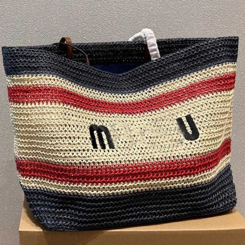 

Miu Designer Totes Women Bags Hand Cutout Woven Bag Raffia Large Capacity Handbags Wallet Ladies Underarm Tote Shopping Travel, Hollow woven bag