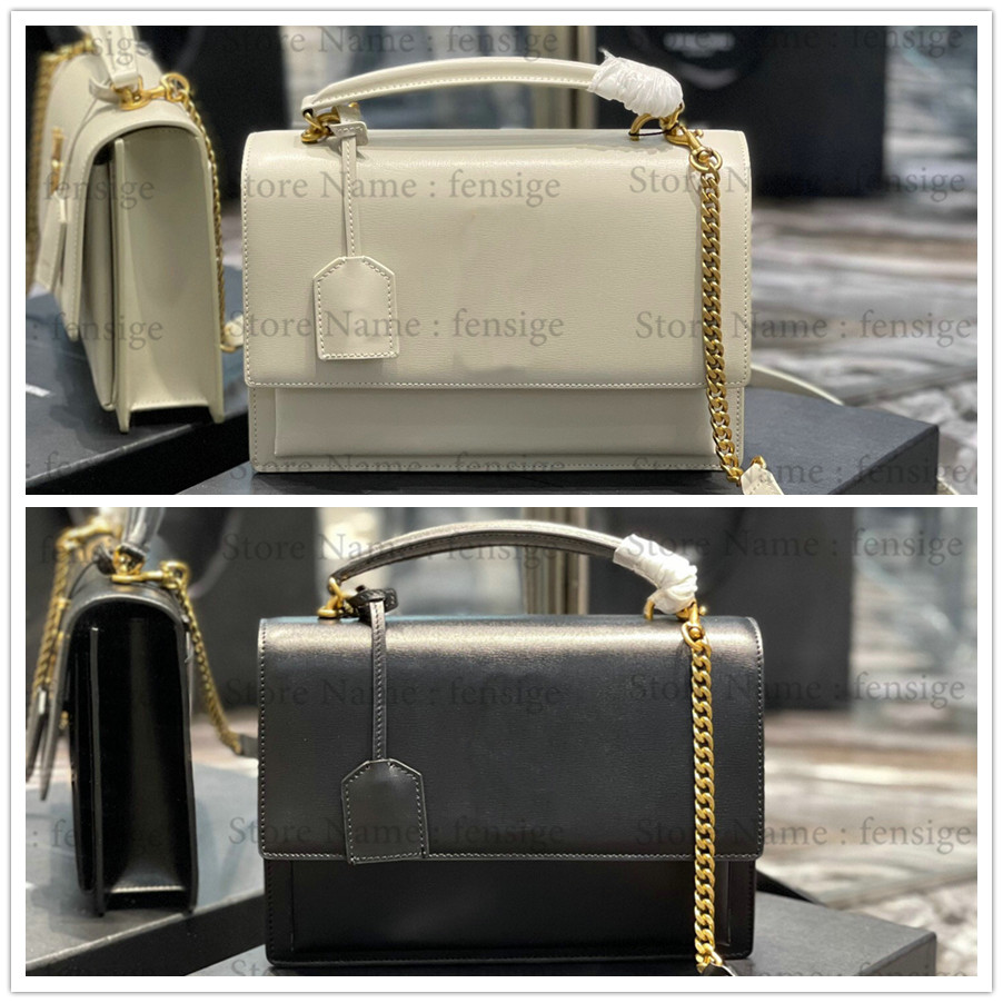 

Fashion Sunsets Classic Flap Bags Medium Leather Messenger Handbags Sliver Gold Metal Chain Crossbody Vintage Designers Wallet 634723, #1