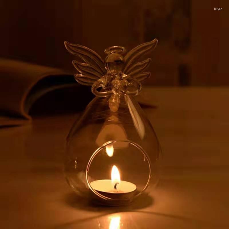 

Candle Holders 1PC Transparent Glass Candlestick Crystal Angel Shaped Wall Hanging Tealight Holder Home Oranments