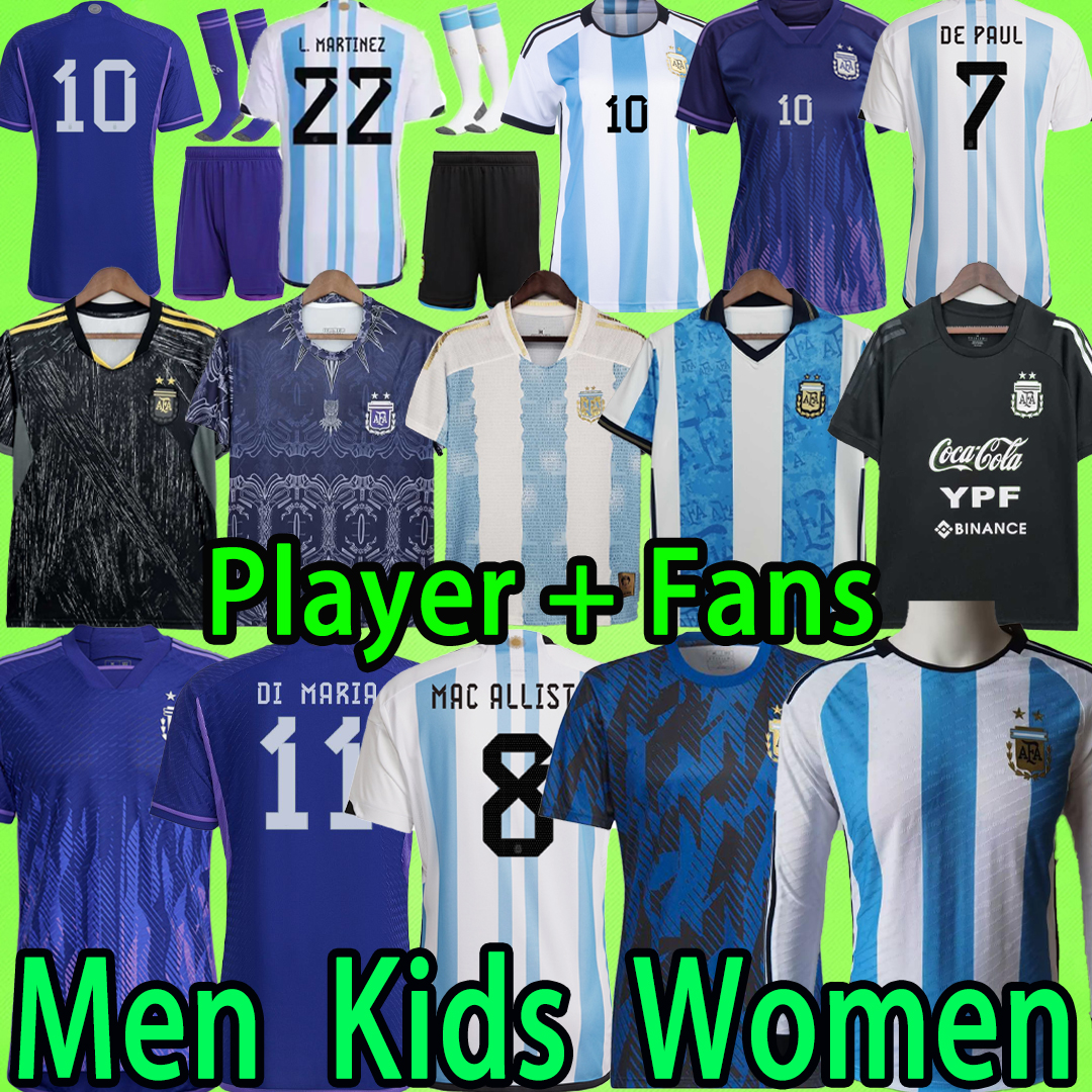

MEN WOMEN KIDS KIT Argentina Soccer Jerseys 2022 Fans Player Version long sleeve DYBALA HIGUAIN ICARDI MESSIS 2023 DI MARIA Football shirts 22 23 pre match home away, 2022 fans version