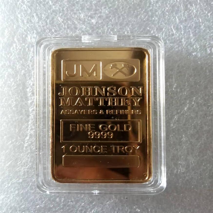 

5pcs The Non magnetic Johnson Matthey gift JM silver gold plated bullion souvenir coin bar with different laser serial number242M