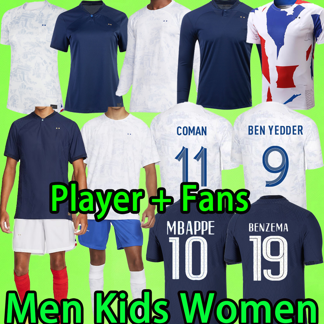 

2022 French soccer jerseys WOMEN MEN KIDS KIT with shorts socks 22 23 BENZEMA MBAPPE KANTE football shirts 2023 Francia Maillot de foot long sleeve fans player version, Women 2022