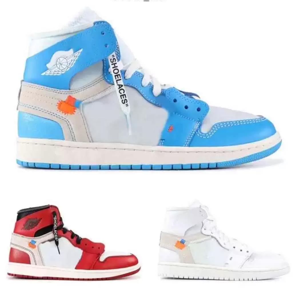 

Off 1 Basketball Shoes High UNC Outdoor Men Women White Powder University Blue Dark Cone Black Red Chicago Sneakers