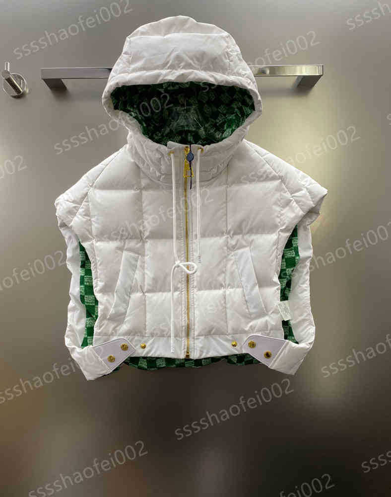 

Women Down Vests puffer jackets Fashion L Brand V 2022AW White Metal Zipper Button Down Vest Lining Green Checkerboard Luxury Designer Women Clothing 0912