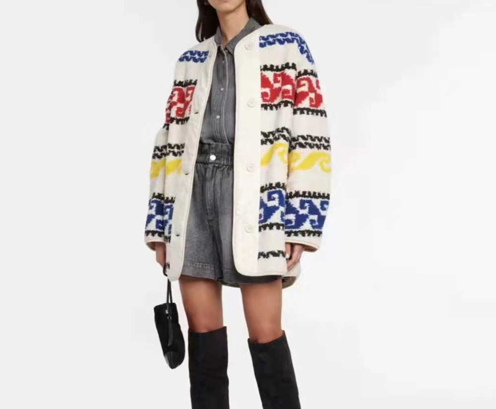 

Isabel Marant Etoile Women Designer Fleece Jacket Himemma Reversible Coat Plush Winter Warm Outwear, White
