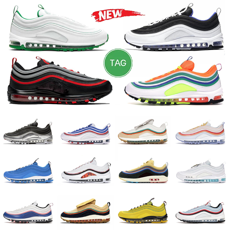 

men women running shoes max 97 air Triple White Black Silver Bullet airmaxs 97s Sean Wotherspoon Red Leopard Bred Reflective Sail Pink mens trainer, (40) 40-45