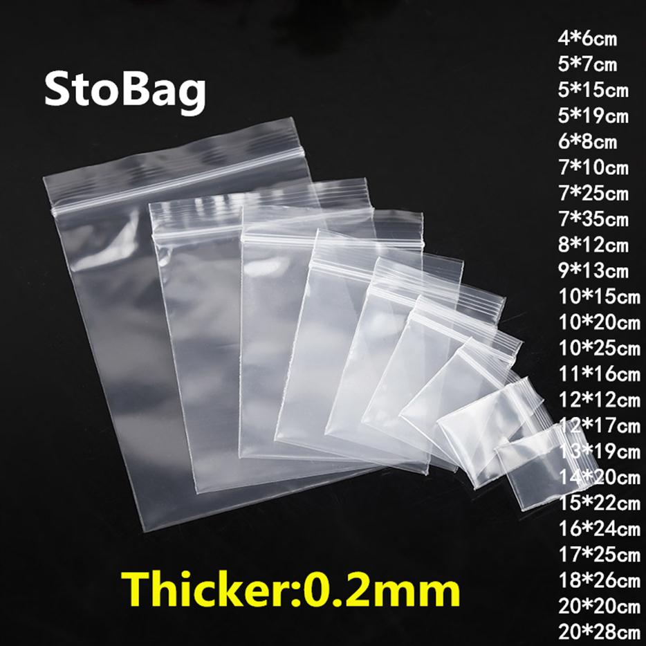 

StoBag 100pcs Thick Transparent Zip Lock Plastic Bags Jewelry Food Gift Packaging Storage Bag Reclosable Poly Custom Print 201021256T