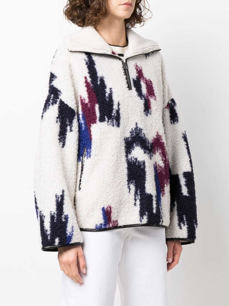 

Isabel Marant Etoile Half-zip Pullover Sweater V-neck Loose Versatile Fleece Knitted Women Designer Sweaters Coat, Spot delivery