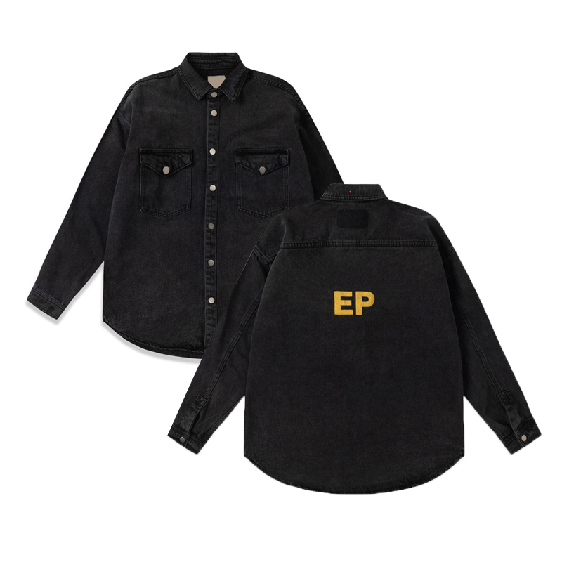 

22fw Autumn Winter Europe Coat Plus Size Men Outdoor Casual Washed Black Gold Print High Street Women Jeans Jacket, Black jackets