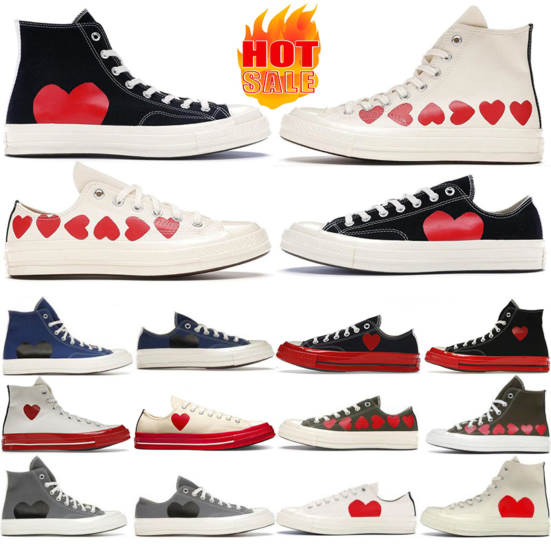 

casual shoes comme des garcon play chuck taylor 1970s canvas all star sneakers designer high low top white black men women outdoor sports trainers, Play multi-heart white low