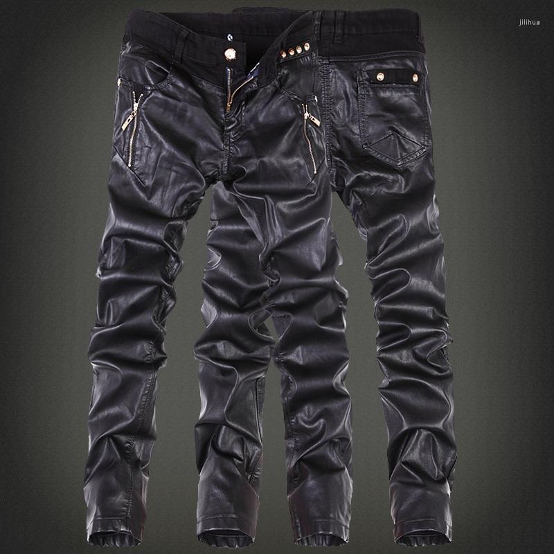 

Men's Pants Wholesale- Korean Fashion Cool Mens Rock Leather Black Faux Tight Skinny Plus Size 30 31 32 33 34 36 Punk Trousers