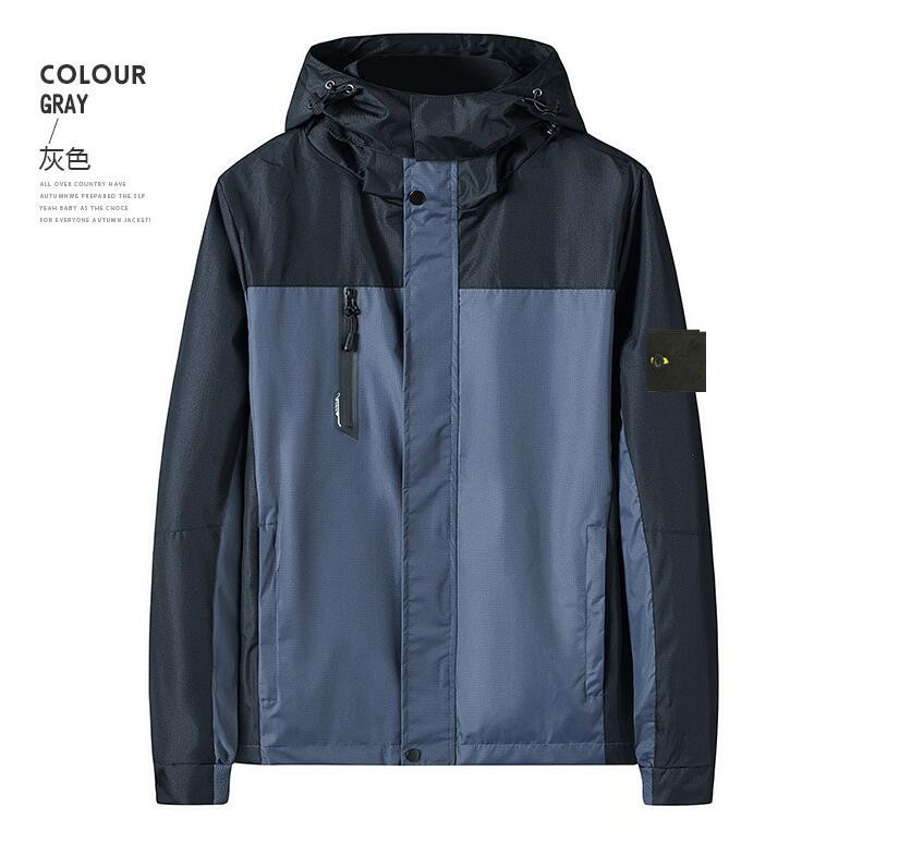 

Brand Men's Lapel Jackets Zip Hoodie Patchwork Trench Coats Rocks Running Men's Epaulets stone Sports Jogging Casual Island Jackets, Dark blue