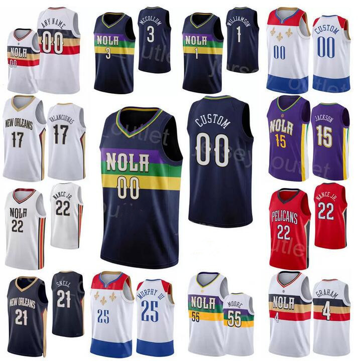 

Men Women Youth New Orleans''Pelicans''Custom 15 Jose Alvarado 9 Willy Hernangomez 22 Larry Nance Jr. 10 Jaxson Hayes 5 Herbert Jones Basketball Jersey, Colour