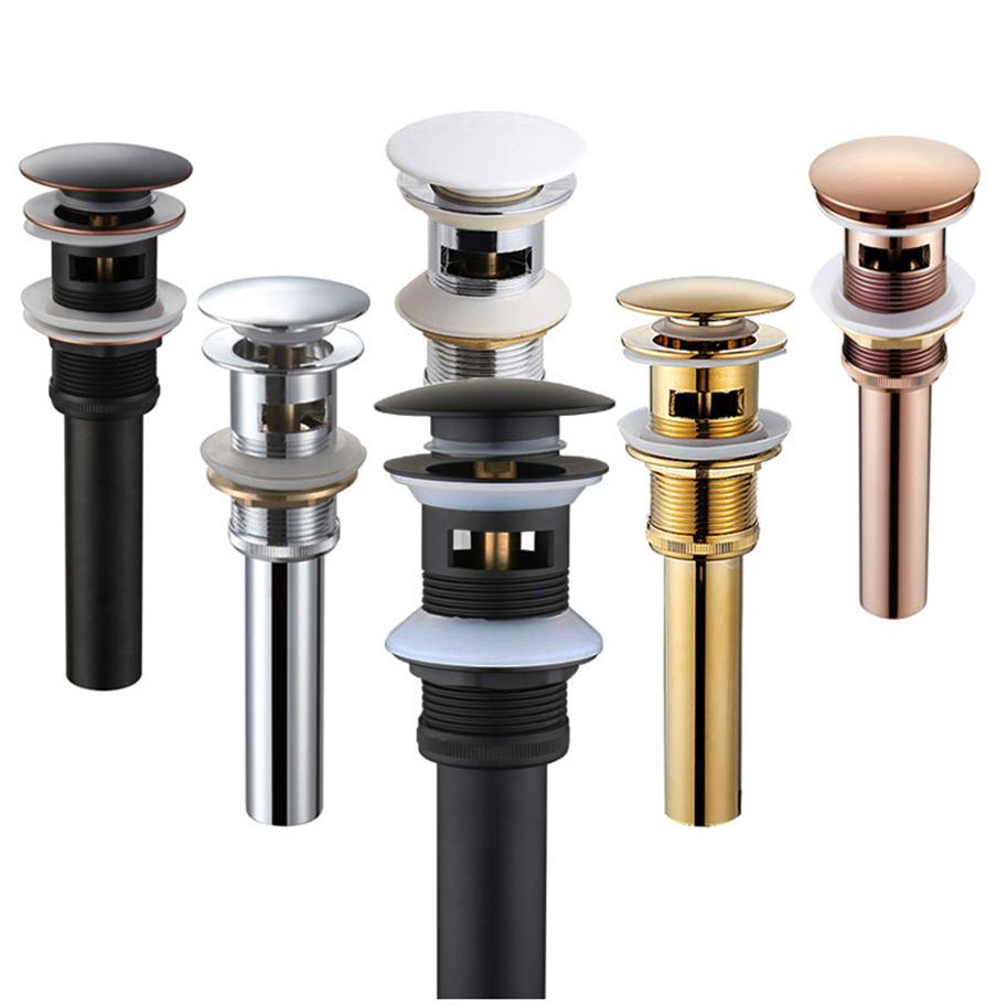 

Quality Brass Bathroom Basin Pop Up Drain With Overflow Design Black White Chrome Plated Zirconium gold rose gold ORB 6 colors2046