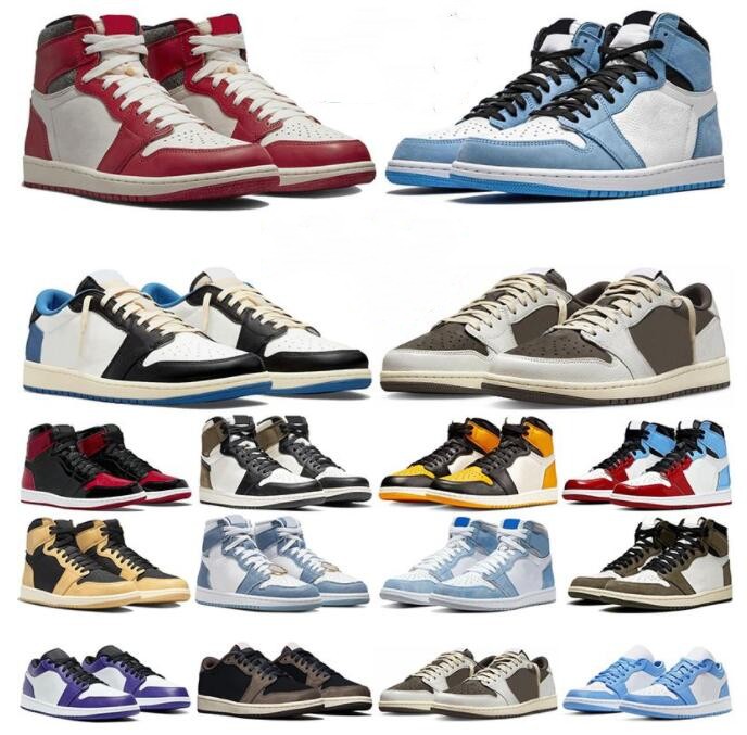 

Jumpman 1s basketball shoes for mens womens travis scotts 1 lows Patent Bred highs Hyper Royal University Blue Taxi Dark Mocha men trainers sports sneakers runners, Color 19