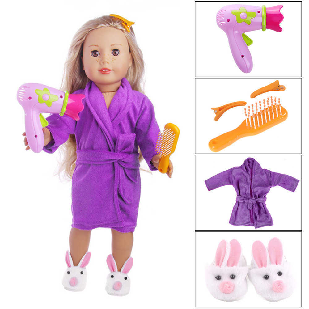 New Hair Dryer Comb Hairpin Bathrobe Slippers For All 18 Inch American Girl Doll Bath Supplies Accessories Wholesale-image-418546776
