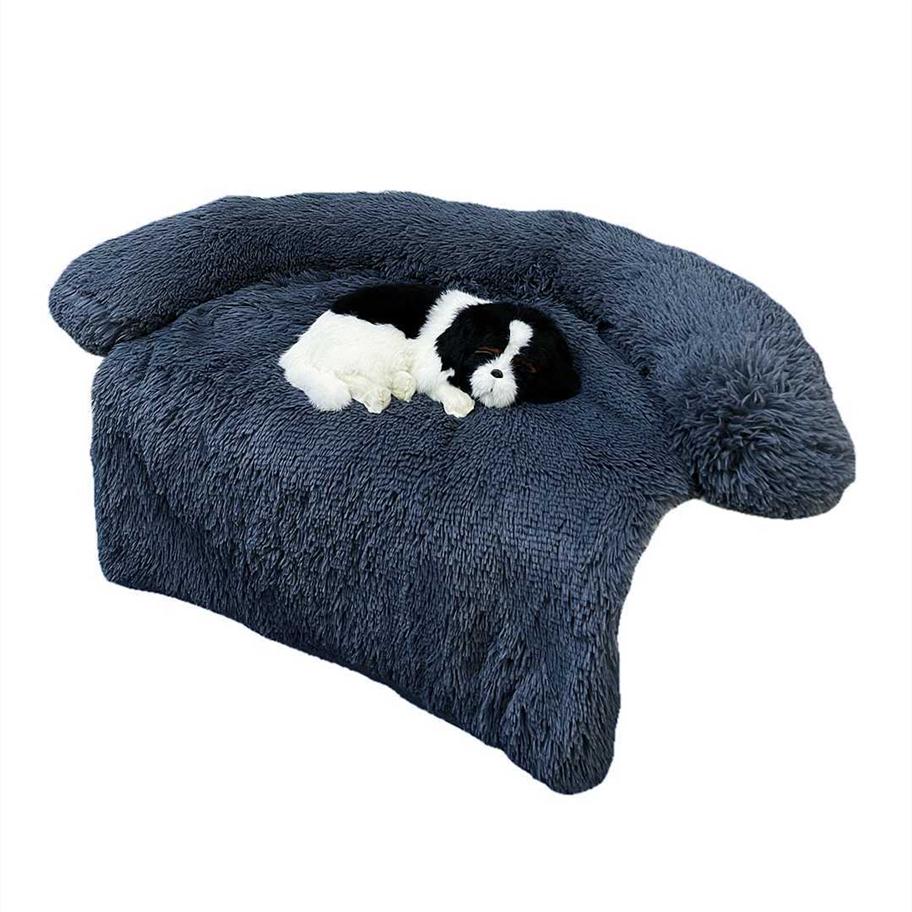 

VIP Dog Bed Sofa For Dog Pet Calming Bed Warm Nest Kennel Soft Furniture Protector Mat Cat Bed Cushion Long Plush Blanket Cover 211009206O, Black