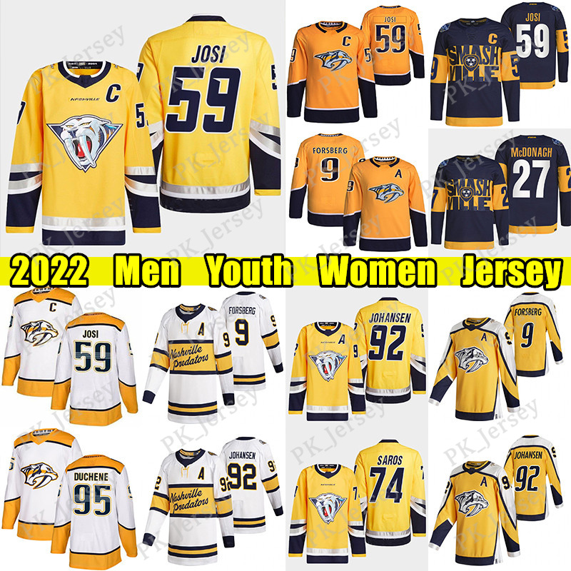 

#59 Roman Josi Reverse Retro hockey jersey #9 Filip Forsberg Predators#92 Ryan Johansen Juuse Saros Ryan McDonagh Matt Duchene Mikael Granlund Yakov Trenin jerseys, Navy blue