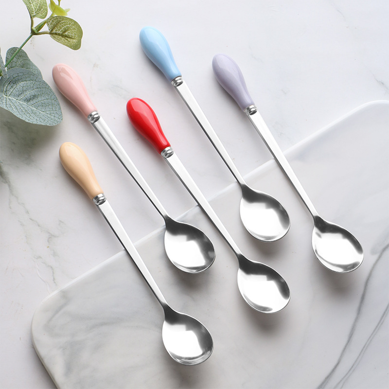 

Long Spoon with Ceramic Handle Stainless Steel Mixing Spoon for Milk Coffee 1223507