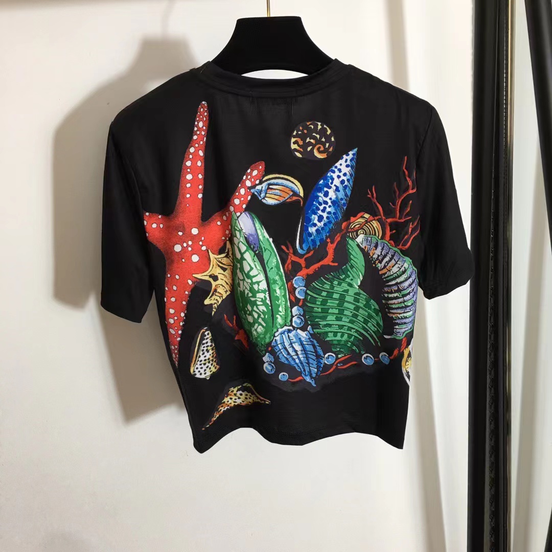 

Designers T-shirts Fashion T Shirts Women Chest Letter Shirt A portrait starfish printing Pin tucked waist short sleeved T-shirt Casual Luxurys vercace SML Tops Tees