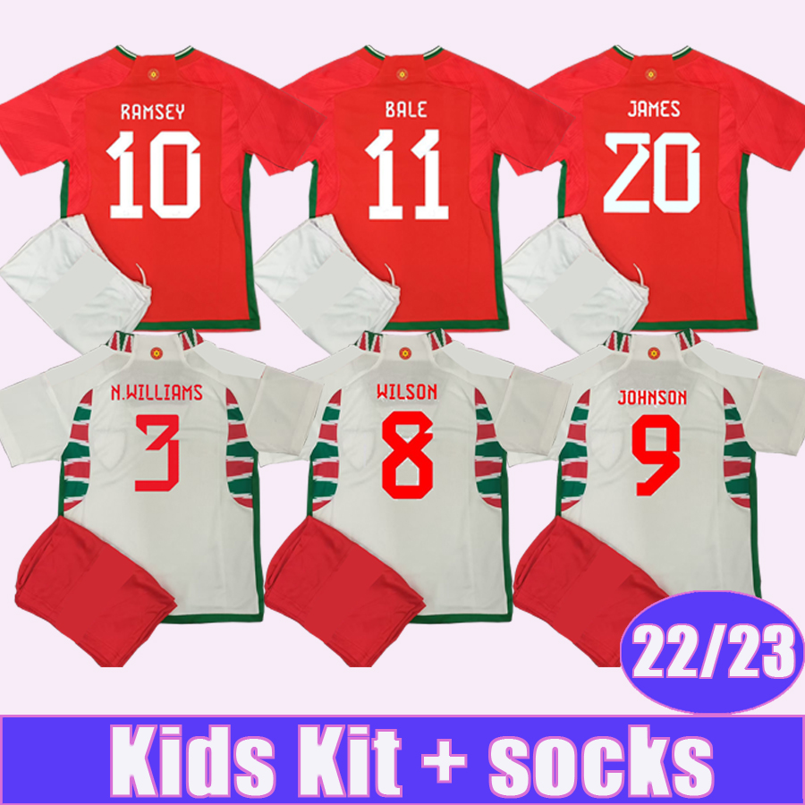 

22 23 Wales Kids Kit Soccer Jerseys WILSON JOHNSON RAMSEY BALE WILLIAMS JAMES RODON ALLEN MOORE ROBERTS DAVIES Football Shirt, Tz11659 22 23 away no socks