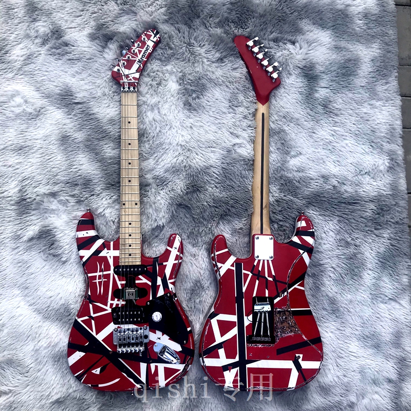 

Electric Guitar Edward Eddie Van Halen Black White Stripe Red Heavy Relic Maple Neck Floyd Rose Tremolo Locking tuners mahogany wood body